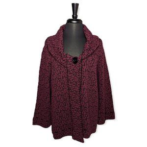 Avette Maroon & Black Button Front Long Sleeve Sweater Jacket Size XL